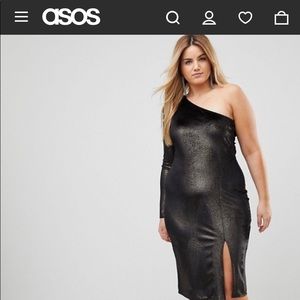 ASOS Curve Dresses - Glitter Velvet One Shoulder Midi Dress ASOS Curve Dresses - Glitter Velvet One Shoulder Midi Dress